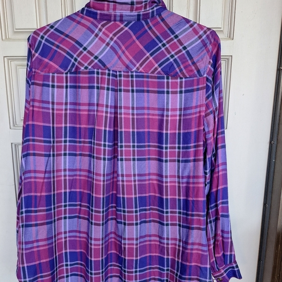 Terra Sky Shirt Plus Sz14W Plaid Pink/Purple Long Sleeves Collar/Cuff Pleat Back - Picture 10 of 10